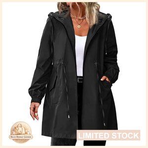 Lightweight Waterproof Raincoat Hooded Windbreaker Long Trench Jacket Plus Size